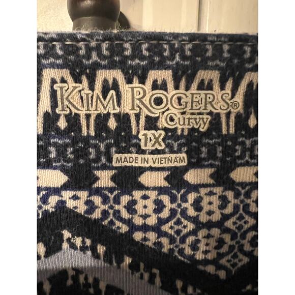 Kim Rogers Navy White Geometric Print Top 1X 100% Cotton Short Sleeve - Picture 4 of 8